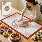 Silicone Baking Pastry Mat, Non Stick Dough Rolling Sheet with Measurement, Nonslip Kitchen Counter Mat, Oven Liner Mat Fondant Dough Kneading Mat for Making Cookies Macarons Bread Pizza