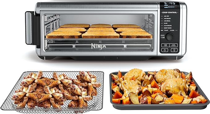 Ninja Digital Air Fry Countertop Oven, 8-in-1 Functionality, 1800W, Flip-Up Design, XL Capacity, Air Fry Basket, Wire Rack & Crumb Tray, Silver, SP101