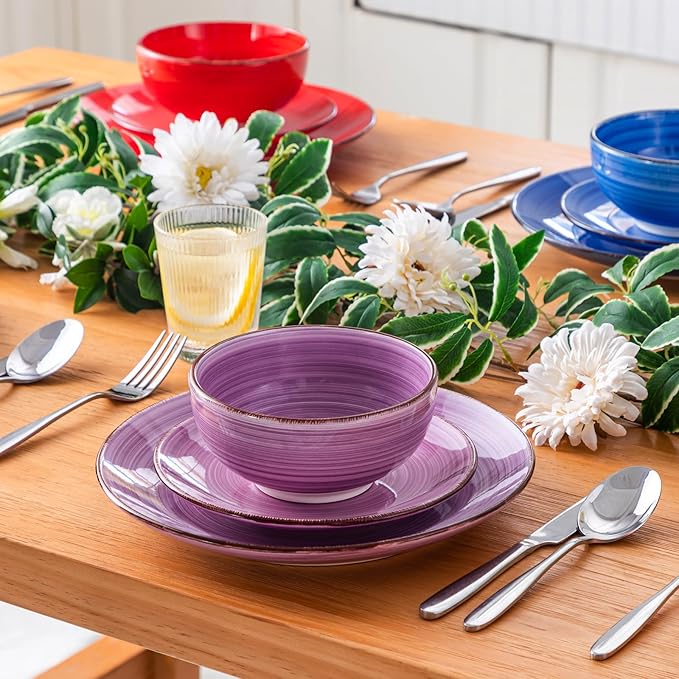 vancasso Bonita Dinnerware Set Muticolor Stoneware 18 Pieces Service for 6, Handpainted Spirals Pattern Stoneware Plates and Bowls Set