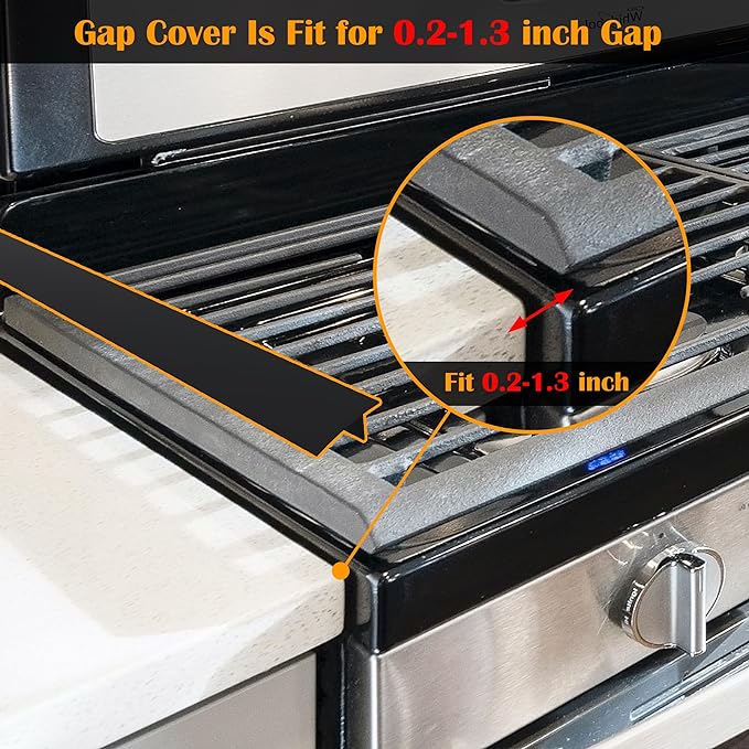 Silicone Stove Counter Gap Cover / Filler by Kindga 25" Long, Sealing Spills Between Kitchen Appliances Washing Machine and Stovetop, Set of 2 (Black)