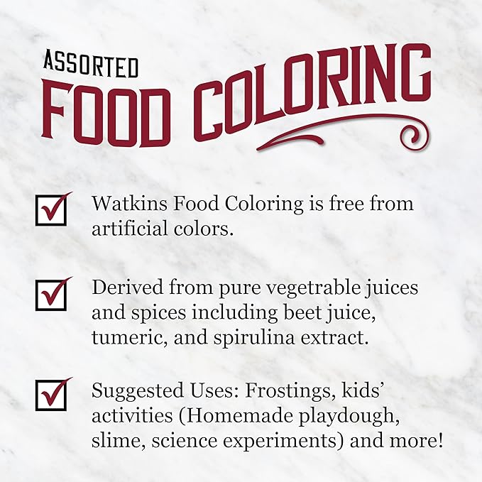 Watkins Assorted Food Coloring, 1 Each Red, Yellow, Green, Blue, Total Four 0.3 oz bottles, 4 Count (Pack of 1)