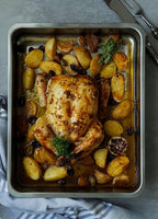 Stainless Steel Sturdy Roasting Pan with Cooling Rack – Oven, Toaster & Grill Safe, Deep Edge, Smooth Finish, Dishwasher Safe – Perfect for Turkey, Chicken, BBQ (17.5x13.6x2.8in)
