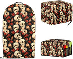 Rose Skulls Kitchen Appliance Covers 3 Pcs Set Gothic Toaster Covers 4 Slice Wide Slot & Blender Cover with Top Handle & Slow Cooker Dust Cover Halloween Decor