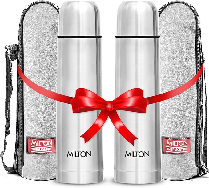 Milton Vacuum Flask for Hot Drink 500 ml (16 oz), Stainless Steel Double Walled Insulated Water Bottle for 24 Hour Hot and Cold Drinks, Leak proof, BPA Free, Thermosteel Flip Lid Set of -2