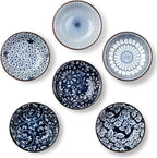 Dipping Bowls, Soy Sauce Dish Ceramic, 3 OZ Small Serving Bowls for Side Dishes Vintage Blue Stylish Design, Set of 6 Mini Appetizer Plates for Condiment Sushi Ketchup BBQ Party, 4 Inch