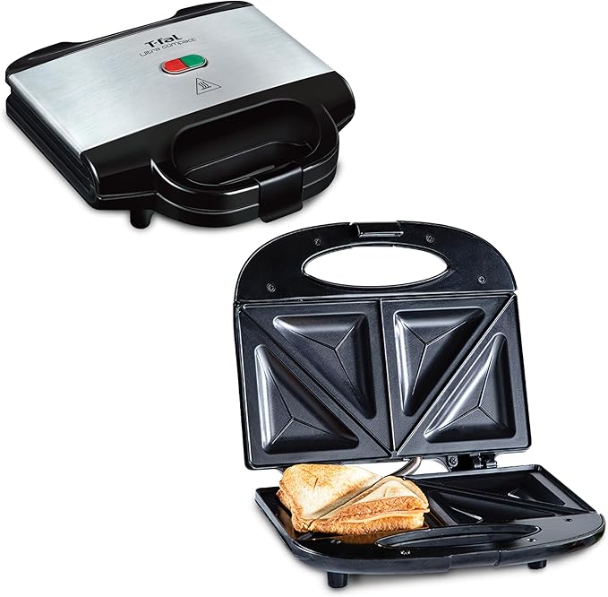 T-fal Compact Sandwich Maker, Stainless Steel, Easy to Clean, Indicator Lights, Cool Touch Handle, Grilled Cheese, Panini, 625 Watts, Black