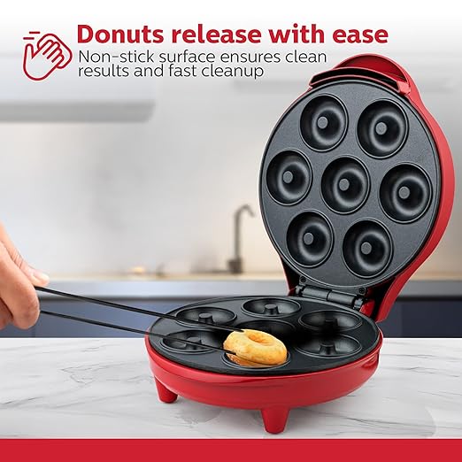 7-Count Mini Donut Maker – Makes 7 Donuts in Minutes, Non-Stick Plates, Compact Upright Storage, Easy to Use & Clean – Fun Baking Appliance for Kids, Adults, and Breakfast Treats
