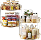 LAMU 2 Pack 2 Tier Lazy Susan Turntable Organizer 12'' Rotating Spice Rack Organization for Cabinet, Kitchen, Pantry, Countertop, Bathroom, Vanity, Medicine Cabinet Organizer, Amber