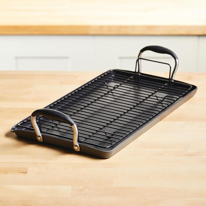Anolon Advanced Home Hard Anodized Nonstick Double Burner Griddle, 10 Inch x 18 Inch, Onyx