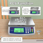 Large Digital Kitchen Scale 40kg/88lb Stainless Steel Price Computing Scale Counting Scale Deli Scale with LCD Display for Baking Bread Cooking Meat Prep Parts and Coins Adapter Included