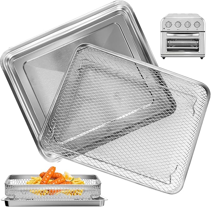 Air Fryer Tray Replacement for Cuisinart TOA-28 AFR-25 Toaster Air Fryer Convection Oven, 10.74 * 9.09'' Non-stick Mesh Air Fryer Stainless Steel Basket Wire Rack Accessories Parts, Dishwasher Safe
