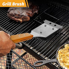 PURPLEBIRD Grill Utensils Set with Brush - 5pcs Grilling Tools Set with Bag Apron, Heavy Duty BBQ Tool Sets with Long Wood Handle, Stainless Grilling Accessories for Outdoor Grill