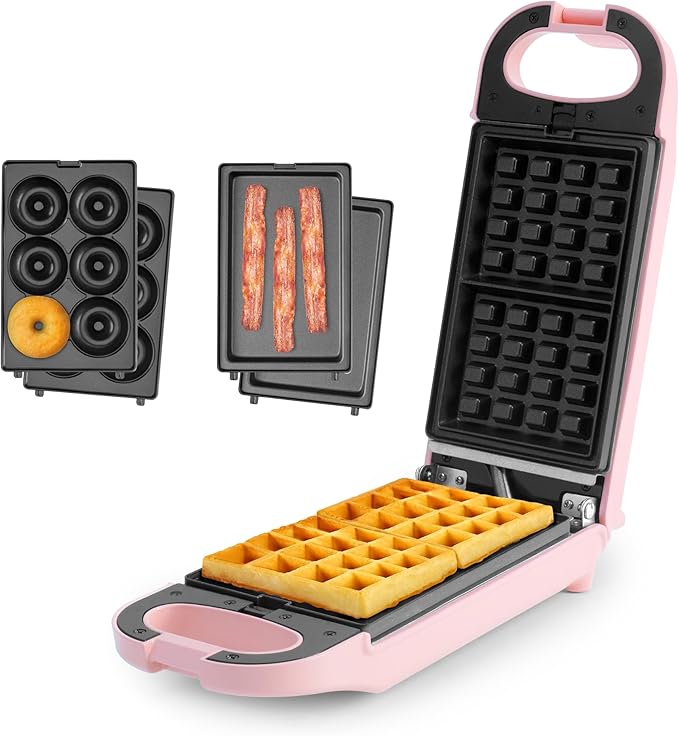 AROMA® Swap & Flip Waffle Maker with Removable Plates: 3-in-1 Panini Press, Mini Donut Maker, and Waffle Iron