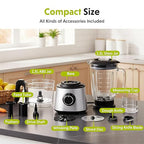 Simple Deluxe Food Processor Blender Combo, 300W Electric Kitchen Appliance with 1.5L Glass Jar, 6-Cup Chopper for Dough Meat Slicing Puree, Dual Speeds & Safety Lock, Black & Silver