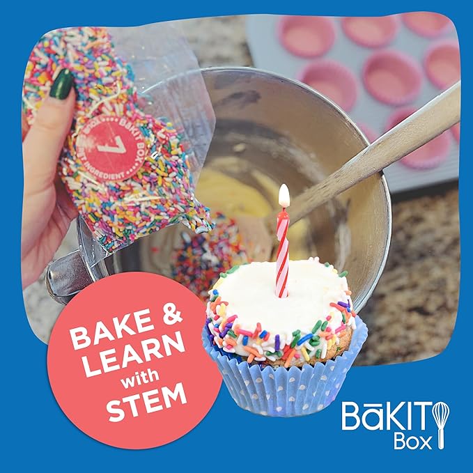 BāKIT Box Confetti Cupcakes Birthday Kit for Kids – Global Celebration Baking Kit – Cupcake Liners & Candles Included – STEM Birthday Activities – Ages 5–13