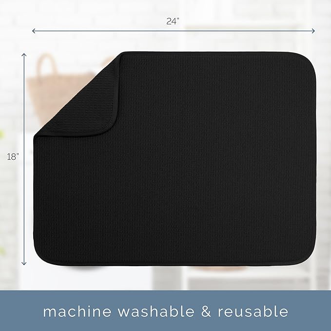 S&T INC. Dish Drying Mat XL, 18” x 24”, Absorbent Microfiber Kitchen Counter Mat, Dish Drying Pad for Dishes, Utensils, Pots and Pans, Extra Large, Black