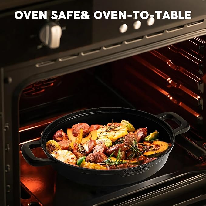 Non-Stick Frying Pan/Skillet 11", 3QT Tagine Pan,Cast Aluminum Pans with Lid, Stove/Oven-to-Table Cookware, Dishwasher Safe& Compatible with All Stovetops（Black）