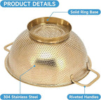 Gold Strainer for Kitchen, 5QT, Stainless Steel Colander with Handle for Fruits Vegetables Cooking Food, Dishwasher Safe