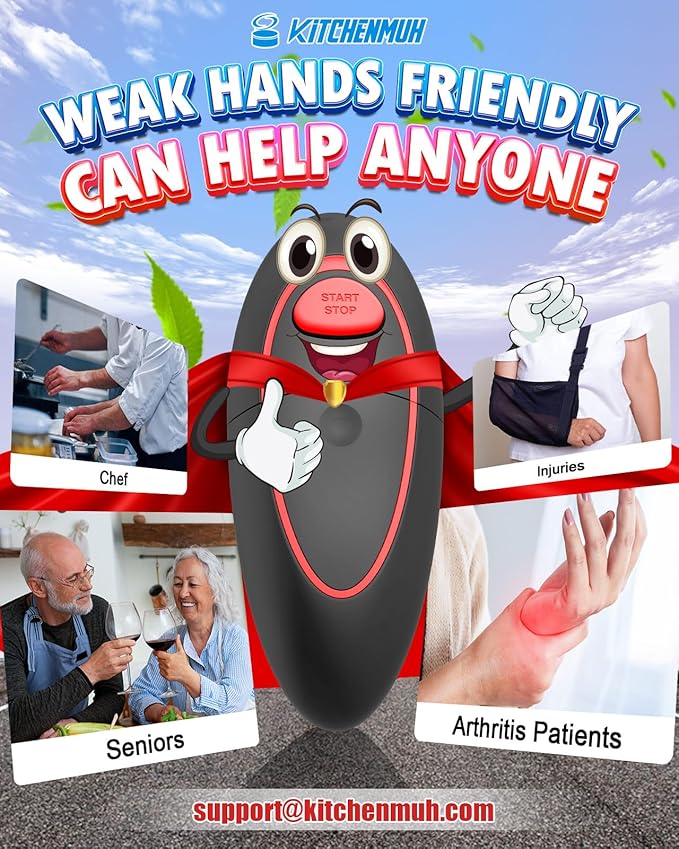 One Touch Electric Can Opener Fits Almost All Can Sizes for Seniors with Arthritis, Hand Held Battery Operated Can Opener with Smooth Edge, Food Safe Kitchen Gadgets Automatic Can Opener for Kitchen