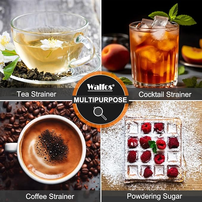 Walfos Mini Fine Mesh Tea Strainer, Stainless Steel Small Sifter with Sturdy Handle, 2.7 Inch Kitchen Metal Sieve for Tea, Coffee, Cocktail, Juice, Sugar and Spices