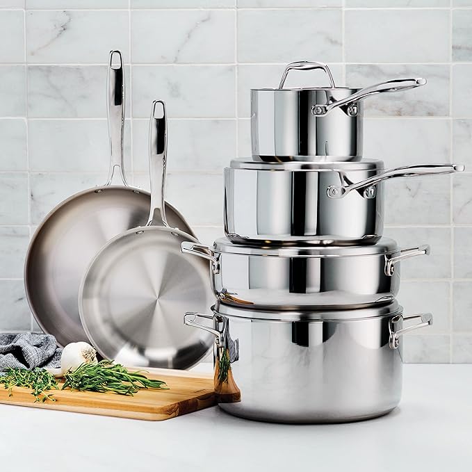 Tramontina Signature Tri-Ply Clad Stainless Steel 10-Piece Cookware Set with Lids, Pots and Pans Kitchen Set, Induction-Ready, Dishwasher-Safe, NSF-Certified, Made in Brazil