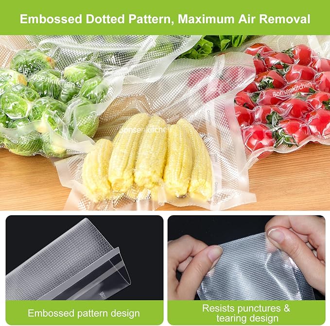 Bonsenkitchen Vacuum Sealer Bags, 11" x 20' Rolls 2 Pack for Food Storage Saver, Bpa Free, Heavy Duty, Commercial Grade Textured Food Roll, Customized Size Bag for Sous Vide Cooking, VB3207