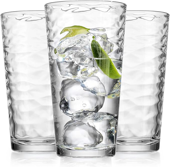 Glaver's Drinking Glasses Set of 10 Highball Glass Cups, 17 Oz Cooler Glassware. Home and Bar Everyday Basic Drinkware Elegant Kitchen Glasses for Water, Juice, Cocktails, Iced Tea.