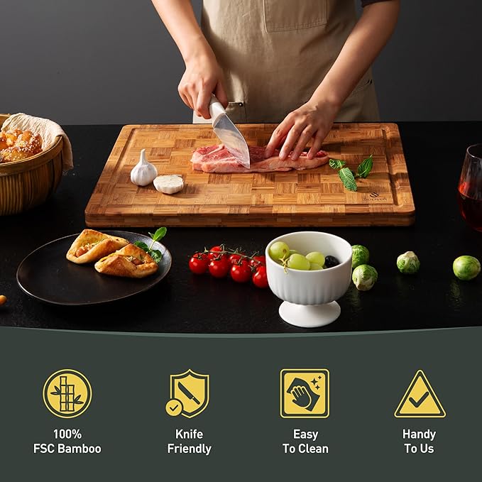 Bamboo Cutting Board Non Slip Heavy Duty Over Sink Wooden Wood Cutting Board for Kitchen Chopping Board Edge Grain Teak Smart Marble Flexible Round Stone Metal