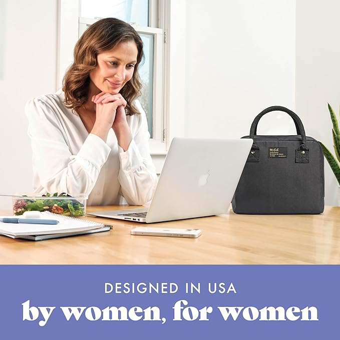 Fit & Fresh Lunch Bag For Women, Insulated Womens Lunch Bag For Work, Leakproof & Stain-Resistant Large Lunch Box For Women With Containers, Zipper Closure Bloomington Bag, Black
