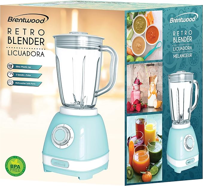 Brentwood Appliances JB-330BL 2-Speed Retro Blender with 50-Ounce Plastic Jar, Blue, Normal