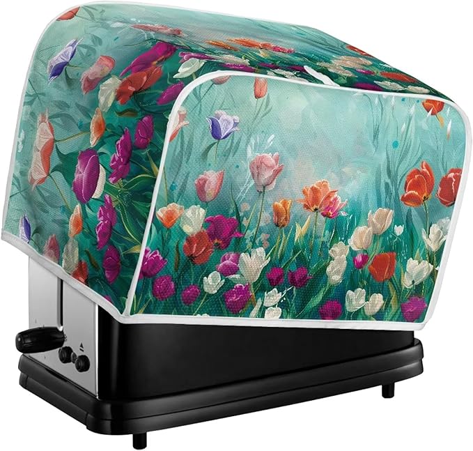 JEOCODY Colorful Flower Toaster Covers Dustproof Toaster Bread Maker Cover Fits for Most Standard 4 Slice Toasters, Universal Size Microwave Oven Dustproof Cover Women Gift