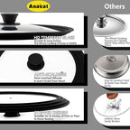 Anaeat Silicone Universal Lid for Pots, Pans and Skillets - Tempered Glass Covered with Heat Resistant Silicone Rim Fits 8", 8.5" and 9.5" Diameter Cookware -Easy to Use Replacement Frying Pan Cover