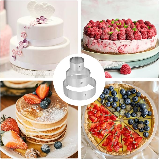 3Pcs Cake Molds for Baking, Stainless Steel Mousse Cake Rings, Mousse Ring Mold Round for Bakeware Tools-4/6/8in (2.36''H)