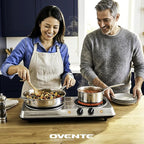 OVENTE Countertop Infrared Double Burner, 1700W Electric Hot Plate and Portable Stove with 7.75" and 6.75" Ceramic Glass Cooktop, 5 Level Temperature Setting and Easy to Clean Base, Silver BGI102S