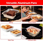 8x8 Aluminum Foil Pans with Lid, 35 Pack Disposable Trays Half Size Heavy Duty Tin Pans Deep Food Containers For Cooking, Meal Prep, Baking, Roasting, Chafing, Heating or Steam Table