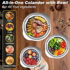 Stainless Steel Colander, 3Pcs Strainer for Kitchen Food with Handle Kitchen Gadget Food Strainer Basket for Washing Vegetables, Fruits, Rice, and Pasta, (2+2QT Colander + 3QT Mixing Bowl)