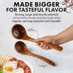 Zulay Kitchen Extra-Large 5-Piece Wooden Spoon Set - Smooth Teak Cooking Utensils - Comfort-Grip Non-Stick Turner, Spatula, Skimmer, Fork, Serving Spoon