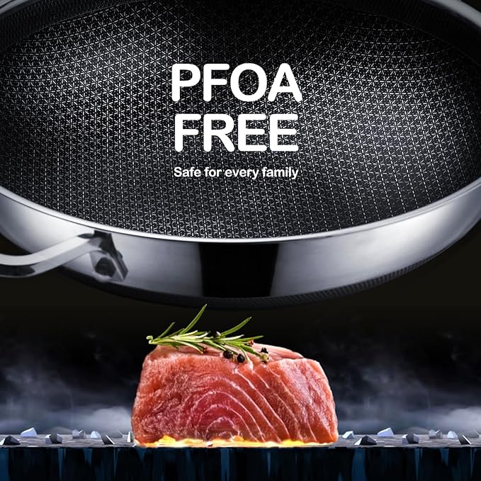 DOTCLAD Wok pan,Hybrid 12 inch Wok with Lid, PFOA Free Cookware,non stick Stainless Steel Woks & Stir-fry pans Nonstick, Dishwasher and Oven Safe, Works on Induction