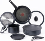 T-fal Ingenio Expertise Non Stick Cookware Set 10 Piece, Induction, Oven Broiler Safe 500F, Stackable Cookware, Pots and Pans Set, RV, Camping, Frying Pans, Dishwasher Safe, Detachable Handle,Black