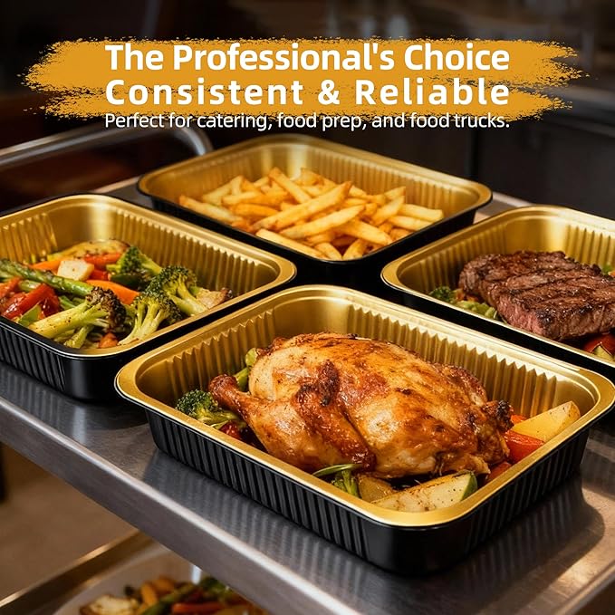 Aluminum Foil Pans, Extra Heavy Duty Disposable Aluminum Baking Pans, 14.57"×10.63" Steam Table Pans for Cooking, Heating, Storing, Prepping Roasting and Chafing (15 Pack Black and Gold)