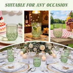 12 Pack Plastic Stemless Wine Glasses,12oz Unbreakable Vintage Elegant Drinking Glass Set,Reusable Fancy Cocktail Cups for Party, Wedding, and Bulk Events (12, 12oz-Sage Green)