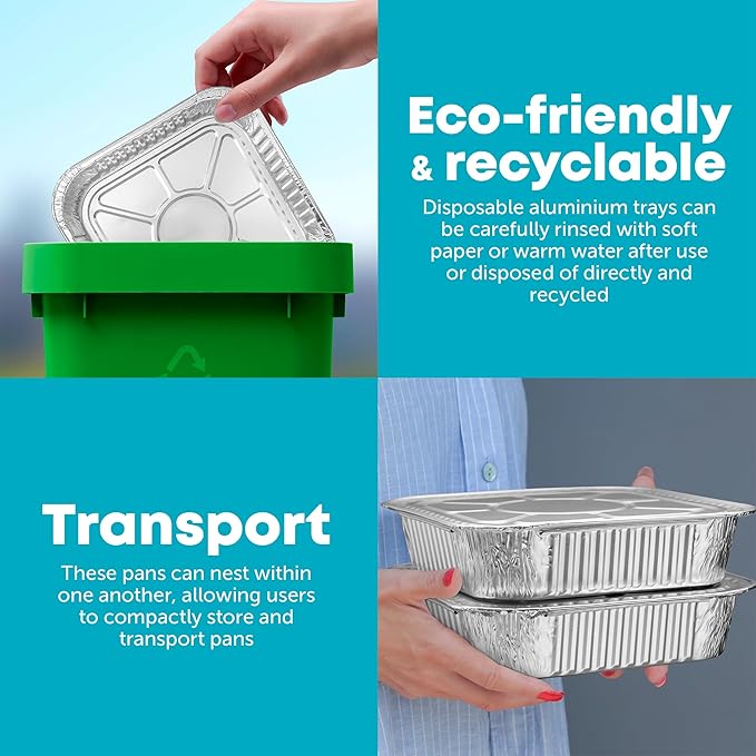 8x8 Disposable Aluminum Pans - 40 Pack Foil Pans For Cooking, Baking Cakes, Roasting & Homemade Breads - Disposable Food Containers