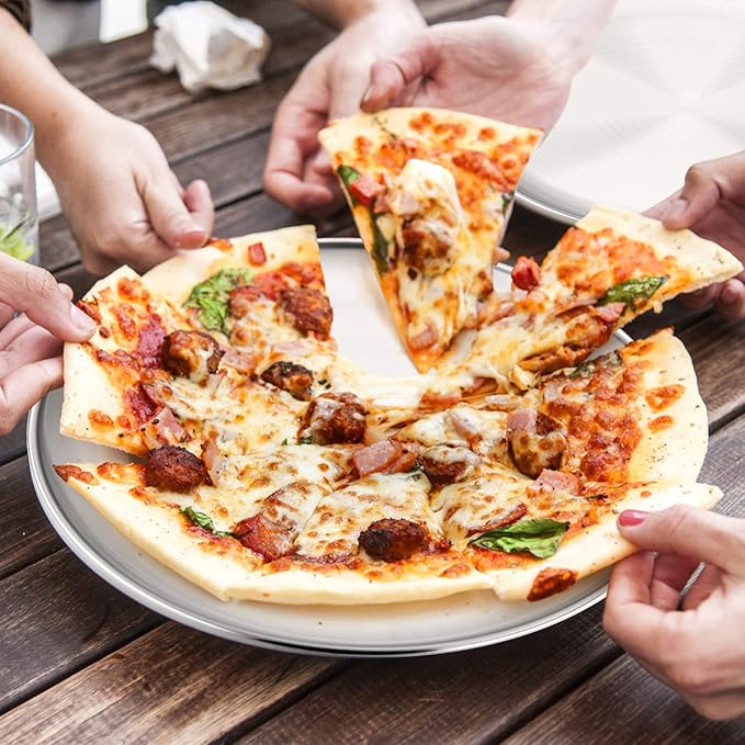 P&P CHEF Pizza Pan Set of 2, Stainless Steel Pizza Tray, Round Pizza Plate For Pie Cookie Pizza Cake, Non Toxic & Heavy Duty, Dishwasher Safe & Easy Clean, 12 Inch & Silver