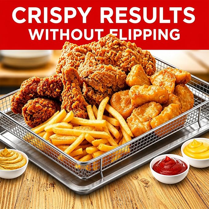 Air Fryer Basket Tray Replacement with Cuisinart TOA-60 TOA-65 TOA-70 air fryer toaster oven, 12.4 * 11''Steel Basket and Wire Rack Mesh Basket Accessories Parts, Dishwasher Safe