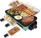 1500W Electric Indoor Grill, 2 in 1 Electric Griddle Nonstick with Grill Net & Removable Plate, 5 Adjustable Temperature Control Portable Korean BBQ Grill with 3 Small Trays