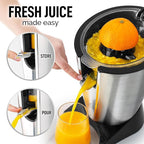 Zulay Electric Citrus Juicer - Makes Fresh Orange, Lemon, Grapefruit, Lime Juice - Stainless Steel, 160W Powerful & Quiet, Interchangeable Cones -Filters Out Seeds & Pulp- Dishwasher Safe Parts- Black