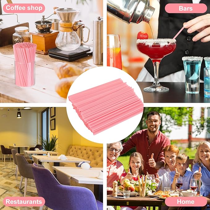 6000 Count Coffee Cocktail Stirrers Straws Disposable Plastic Sip Stir Sticks Cocktail Drink Stirrers Sticks Cups Straws for Bars Juice Drinking(Pink,5 Inch)