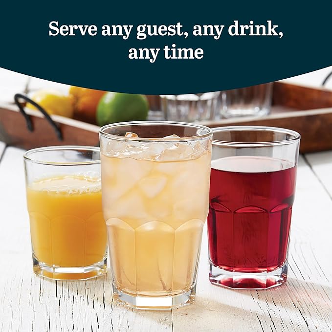 Libbey Boston Tumbler, Rocks, and Juice Glasses, 18 Piece Classic Stackable Glass Cups Set, Versatile, Kitchen Drinking Glasses Set for Everyday Use