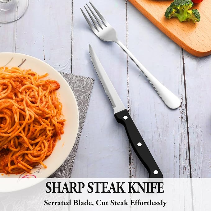 48 Pcs Silverware Set with Steak Knives Service for 8,Stainless Steel Flatware Set,Mirror Polished Cutlery Utensil Set,Home Kitchen Eating Tableware Set,Include Fork Knife Spoon Set,Dishwasher Safe