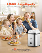 VEVOR Ice Cream Maker, 2.11 Qt. Large Capacity, Electric Automatic Ice-Cream Machine, with Easy Operation & Cleaning, Stainless Steel Shell, for Homemade Frozen Yogurt, Fruit Sorbet, Gelato, Silver
